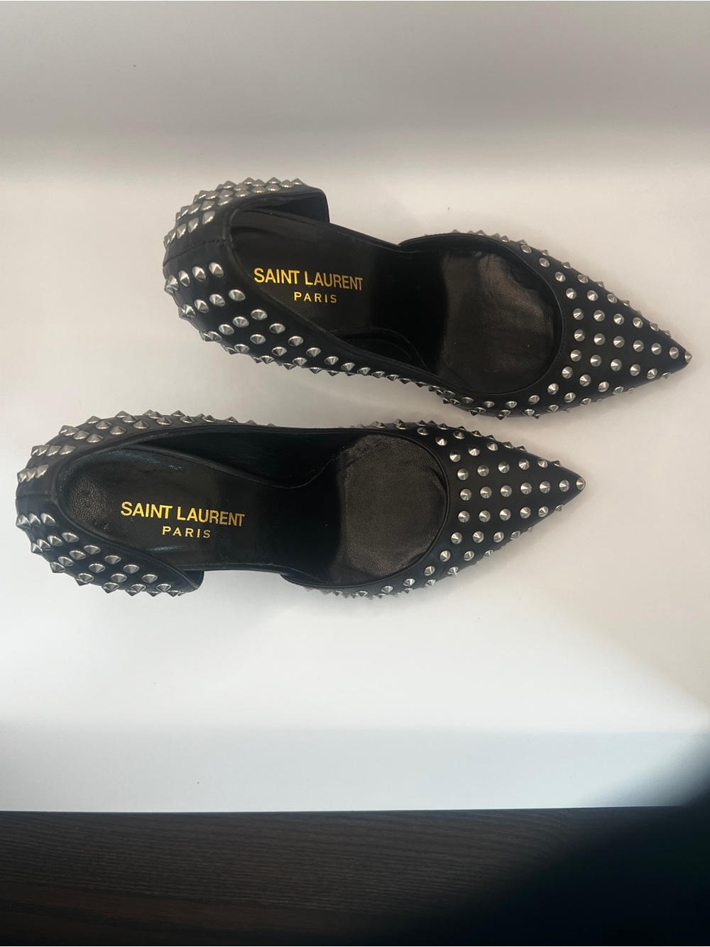 Saint Laurent Paris Black Leather Studded Pointed-Toe Pumps - Picture 3 of 6